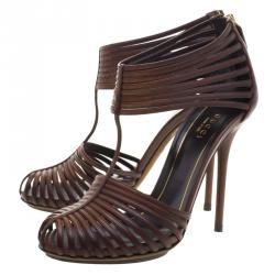 مملوكة مسبقًا صندل غوتشي شرائط تامبونيتو جلد بني مقاس 37