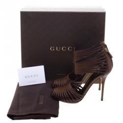 مملوكة مسبقًا صندل غوتشي شرائط تامبونيتو جلد بني مقاس 37