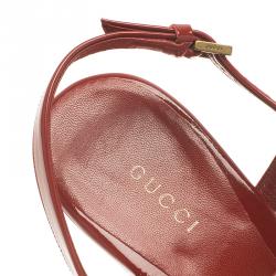 Pre Owned صندل غوتشي هولي مايكروغوتشيسيما جلد أحمر لامع كعب روكي مقاس 40