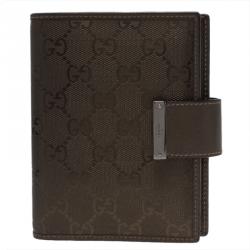 Pre Owned مفكرة غوتشي جلد غوتشيسيما بني ميتاليك