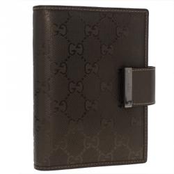 Pre Owned مفكرة غوتشي جلد غوتشيسيما بني ميتاليك