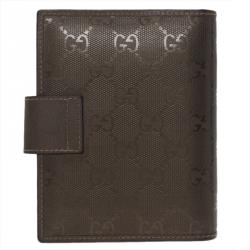 Pre Owned مفكرة غوتشي جلد غوتشيسيما بني ميتاليك