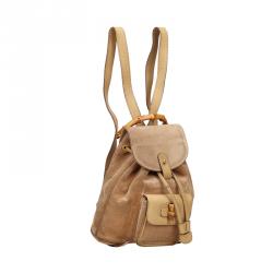 Gucci Beige Suede Bamboo Rucksack Backback 