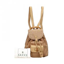 Gucci Beige Suede Bamboo Rucksack Backback 