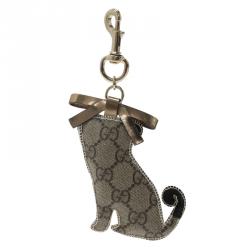 Gucci Brown GG Supreme Oliver Pug Dog Bag Charm