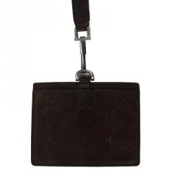 Pre Owned حامل بادج التعريف غوتشي جلد غوتشيسيما بني