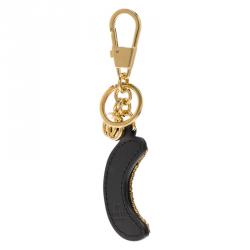 Pre Owned Gucci Rhinestone Embellished Black Leather Moon Keyring