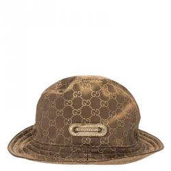 Pre Owned Gucci Brown Guccissima Satin Bow Detail Bucket Hat M