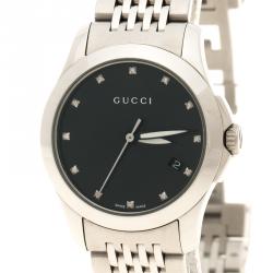 Pre Owned Gucci Black Mother of Pearl Stainless Steel G Timeless Women's Wristwatch 27 mm