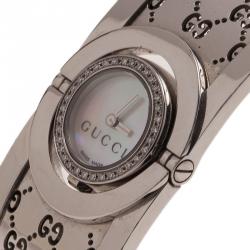 Pre Owned Gucci Mother of Pearl Stainless Steel 112 Twirl diamond Women's Wristwatch 18MM