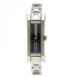 Gucci Black Stainless Steel Diamond G-Link Women's Wristwatch 14MM
