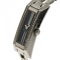 Gucci Black Stainless Steel Diamond G-Link Women's Wristwatch 14MM