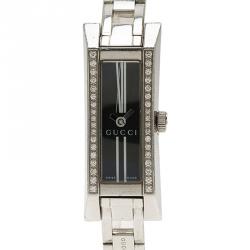 Gucci Black Stainless Steel Diamond G-Link Women's Wristwatch 14MM