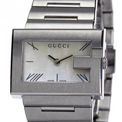 Pre Owned Gucci White Mother of Pearl Stainless Steel G Series Women's Wristwatch 30MM