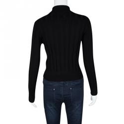 Guy Laroche Black Rib Knit Button Front Collared Wool Cardigan S