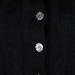Guy Laroche Black Rib Knit Button Front Collared Wool Cardigan S