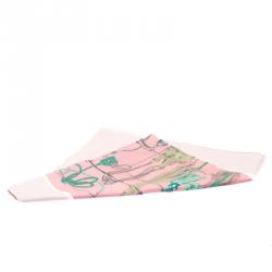 Pre Owned Hermes Pale Rose Passementerie Quadri Printed Silk Square Scarf 