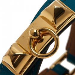 Pre Owned Hermes Rivale Double Tour Blue Leather Bracelet