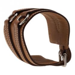 Pre Owned Hermes Alma Wide Brown Leather Bracelet