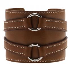 Pre Owned Hermes Alma Wide Brown Leather Bracelet