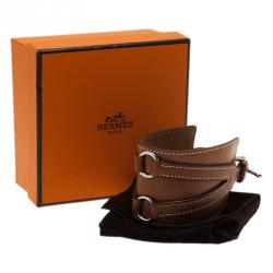 Pre Owned Hermes Alma Wide Brown Leather Bracelet