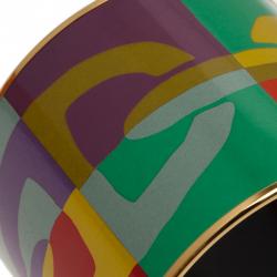 Pre Owned Hermes Mega Printed Multi Color Gold Plated Bangle Bracelet