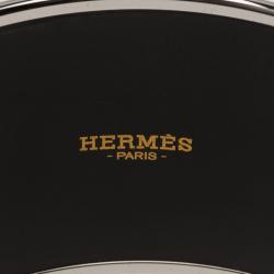 Pre Owned Hermes Extra Wide Printed Multi Color Silver Plated Bangle Bracelet