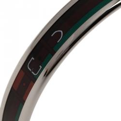 Pre Owned Hermes Narrow Printed Belt Design Multi Color Silver-Plated Bangle Bracelet