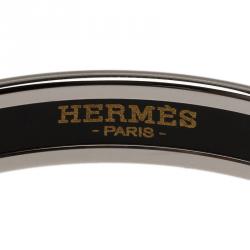 Pre Owned Hermes Narrow Printed Belt Design Multi Color Silver-Plated Bangle Bracelet