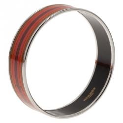 Hermes Wide Printed Belt Design Multi Color Silver-Plated Bangle Bracelet