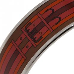 Hermes Wide Printed Belt Design Multi Color Silver-Plated Bangle Bracelet