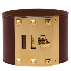 Pre Owned Hermes Extreme Red Espsom Leather Gold Plated Bracelet