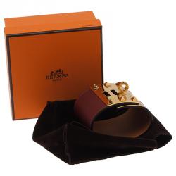 Pre Owned Hermes Extreme Red Espsom Leather Gold Plated Bracelet