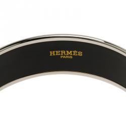 Pre Owned Hermès Wide Horsebit Printed Light Blue Enamel Palladium Plated Bracelet