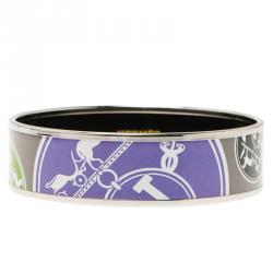 Pre Owned Hermès Wide Printed Multicolor Enamel Palladium Plated Bracelet