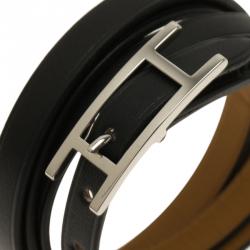 Pre Owned Hermes Hapi 3 MM Black Leather Palladium Bracelet