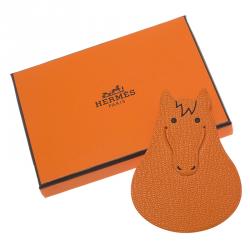 Pre Owned Hermes Orange Leather Pikabook Horse Bookmark