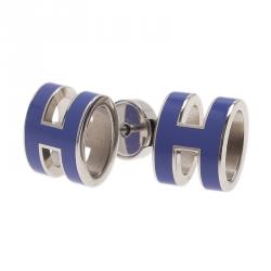 مملوكة مسبقًا Hermes Pop H Blue Lacquer Earrings