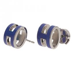 مملوكة مسبقًا Hermes Pop H Blue Lacquer Earrings