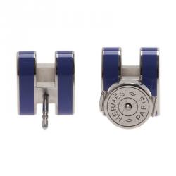 مملوكة مسبقًا Hermes Pop H Blue Lacquer Earrings