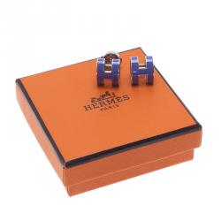 مملوكة مسبقًا Hermes Pop H Blue Lacquer Earrings