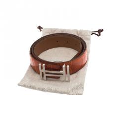 Pre Owned Hermes Orange Crocodile Leather H Buckle Belt 90CM