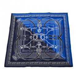 Pre Owned Hermes Blue Buckle Print Square Silk Bandana