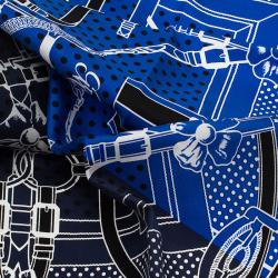 Pre Owned Hermes Blue Buckle Print Square Silk Bandana