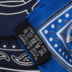 Pre Owned Hermes Blue Buckle Print Square Silk Bandana