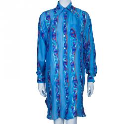 Pre Owned Hermès Blue Maille Dancre Shirt Dress M