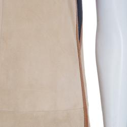 Pre Owned Hermes Beige Suede Leather Piping Detail Sleeveless Dress S