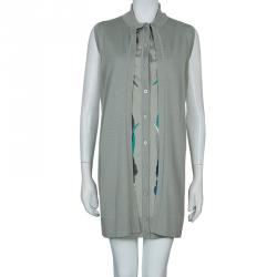 Pre Owned Hermes Grey Printed Cotton Sleeveless Cardigan Dress S