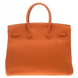 Hermes Orange Togo Leather Palladium Hardware Birkin 35 Bag