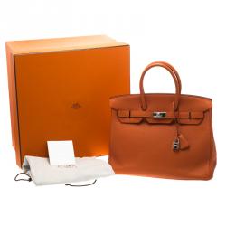 Hermes Orange Togo Leather Palladium Hardware Birkin 35 Bag